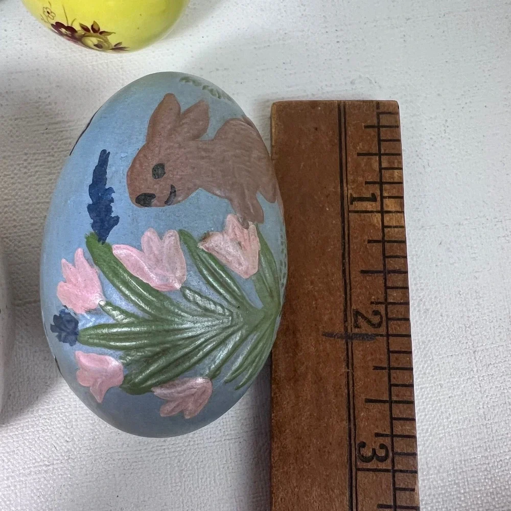 7 Vintage Easter Eggs Religious Bunny Floral‎ Hand Painted Ceramic Decor